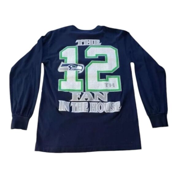 Men Seahawks NFL Football T-shirt Size S Blue Crewneck Long-Sleeve Cotton - Picture 8 of 9